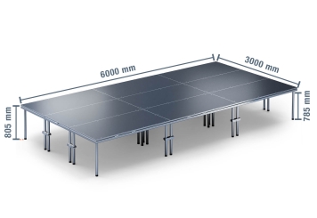 6 m x 3 m Palco móvel EBM850/2, 805 mm de altura, 9 módulos 850 kg carga máxima por módulo 